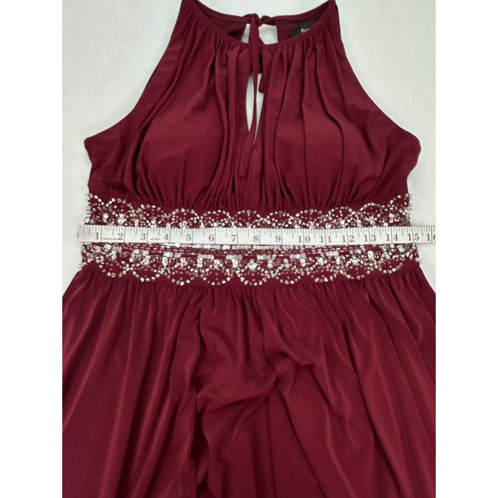 R&M Richards Wine Beaded Halter Evening Gown Keyhole Neck Maxi Dress Size 8 - Picture 14 of 15